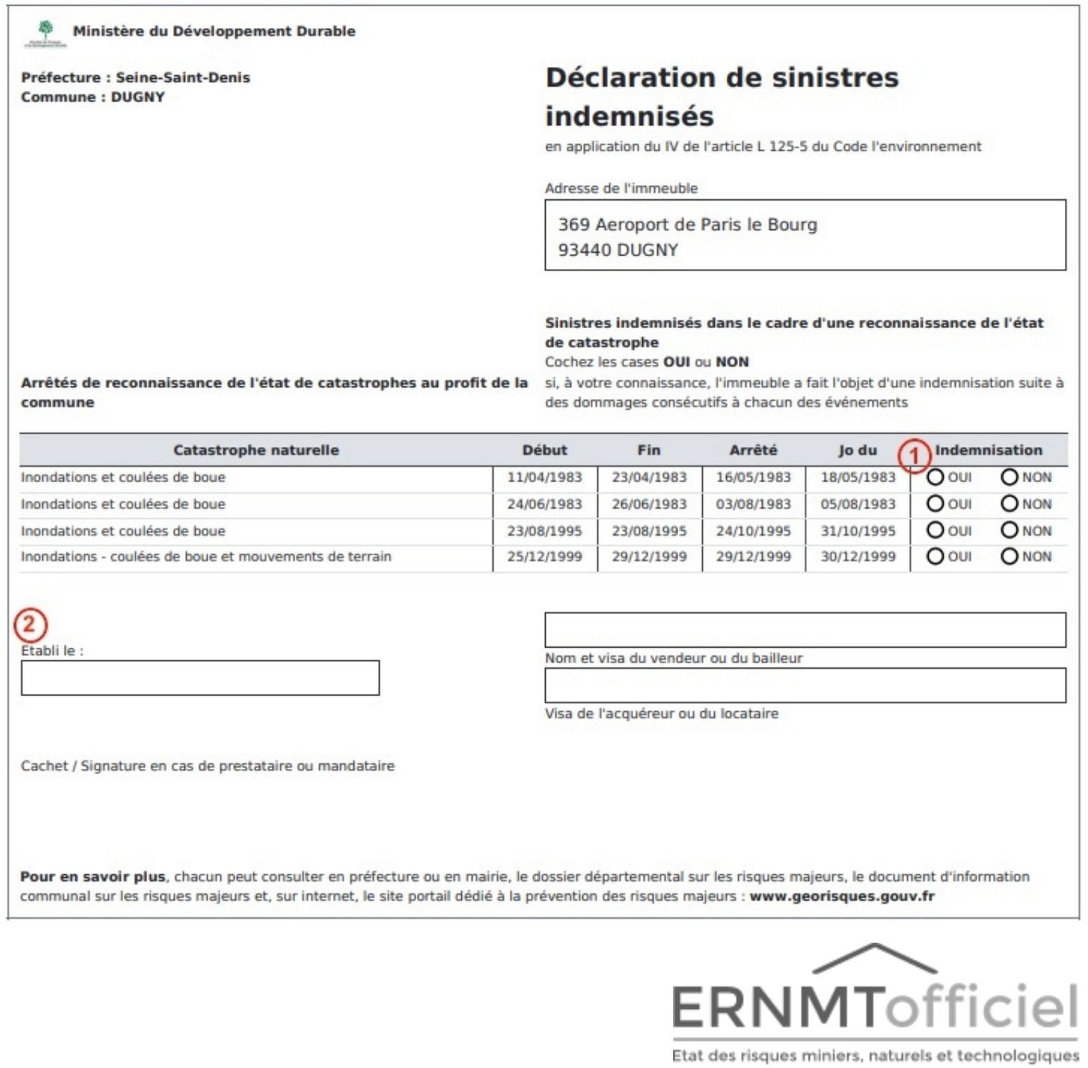 Comment remplir la déclaration de sinistres indemnisés du propriétaire dans votre état des risques et pollution